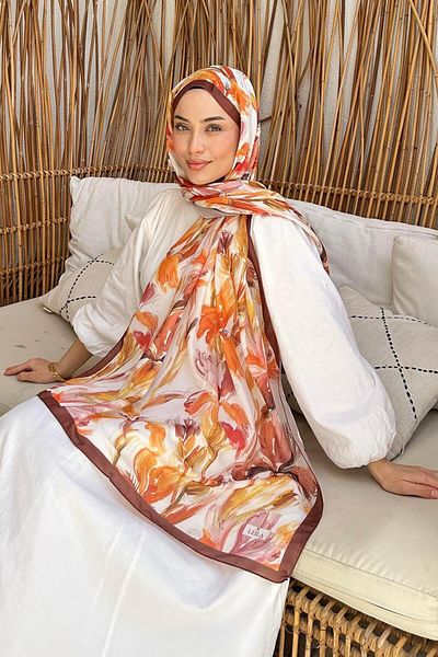 lamelif Flower Pattern Soft Shawl Brown