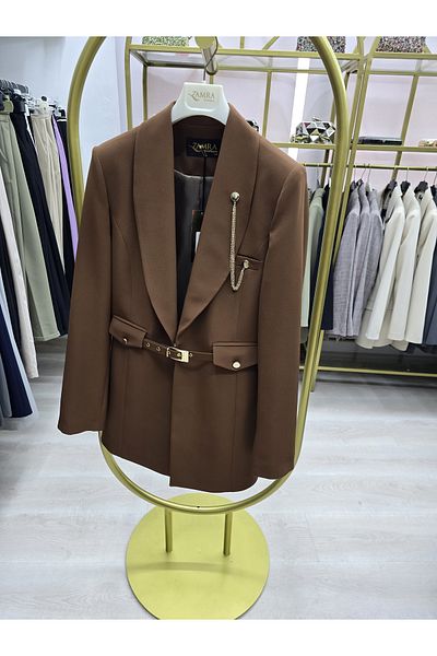 Omka Moda Belted Blazer Jacket