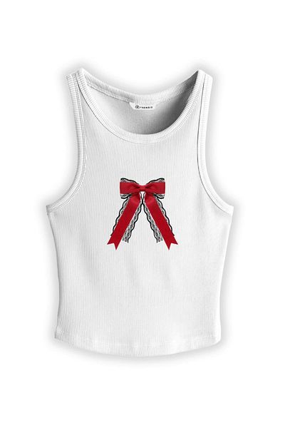 Trendiz Women's Lace Ribbon Strap Tank Top White 9013