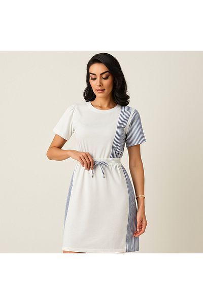 badibadii Striped Garnished Elastic Waisted Summer Modal Dress – Stylish Comfortable Casual Model