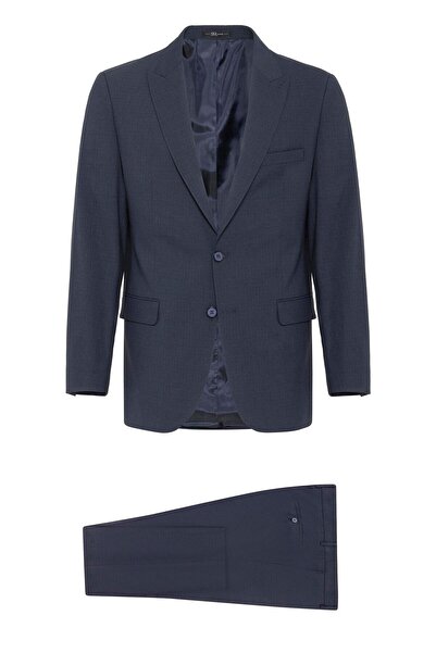 SÜVARİ Lacivert Regular Desenli Sivri Yaka 6 Drop Klasik Takım Elbise