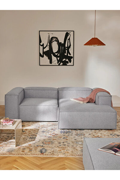 S Home Design Concept Frida 2 Modül Mini Köşe Kanepe, Sağ Köşe, Keten Açık Gr...