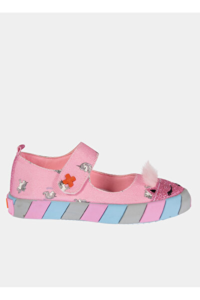 Casabony Pembe Kedi Kanvas 3d Kız Çocuk Babet Sneakers