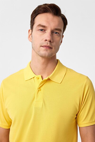 SÜVARİ Sarı Slim Fit Armürlü Polo Yaka Tişört