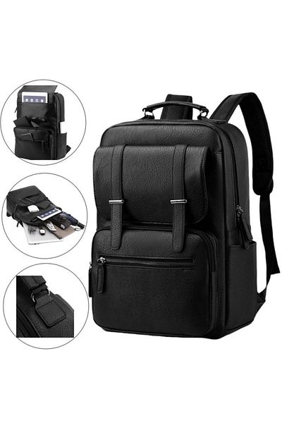 Versatyx Multifunctional Laptop & Travel Backpack, Vegan Leather Exterior, Multiple Pockets
