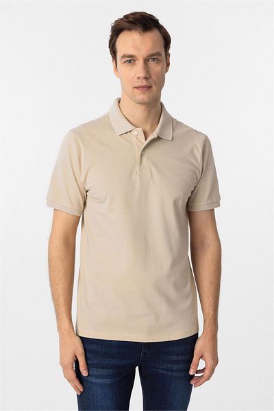 SÜVARİ Μπεζ κανονικό μπλουζάκι Dobby Polo Collar
