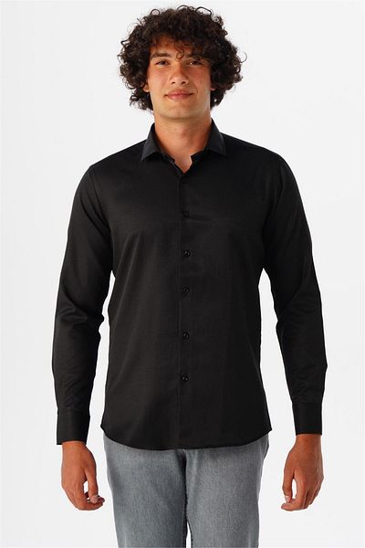 SÜVARİ Μαύρο πουκάμισο με κλασικό γιακά Dobby Slim Fit