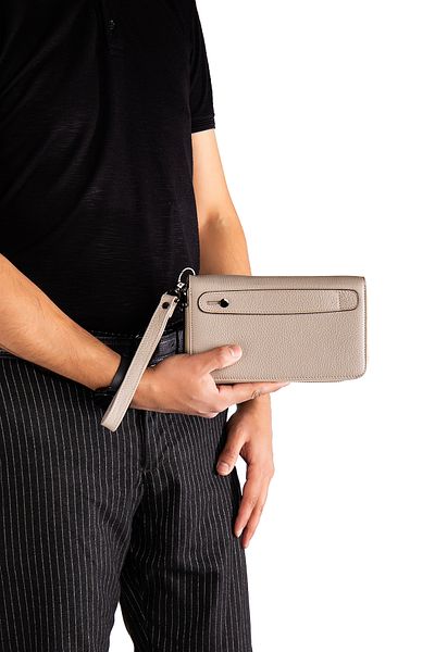 Niki Leather Τσάντα χειρός Morata από γνήσιο δέρμα μπεζ με φερμουάρ
