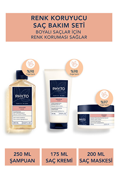 Phyto Color Boyalı Saç Bakım Seti Kadın – Renk Koruyucu Şampuan, Işıltı Veren Krem ve Renk Koruyucu Maske
