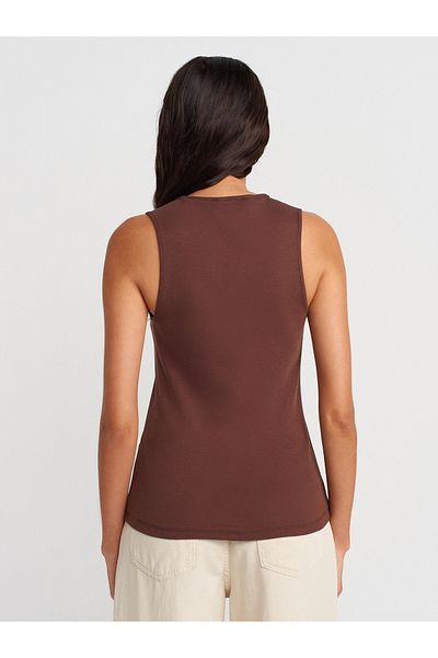 Dilvin 21080 V-Neck Sleeveless Ball-Light Brown