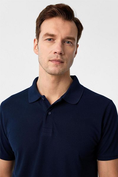 SÜVARİ Μπλουζάκι με γιακά πόλο Navy Blue Slim Fit Dobby