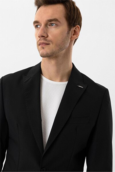 SÜVARİ Siyah Slim Fit Düz Sivri Yaka 6 Drop Spor Takım Elbise