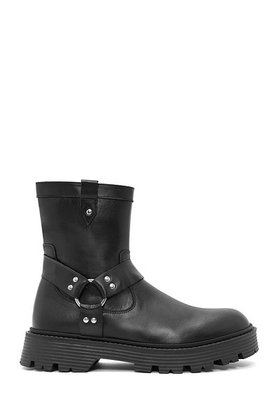Derimod Men's Black Zippered Leather Casual Boots 24Wfd 702318
