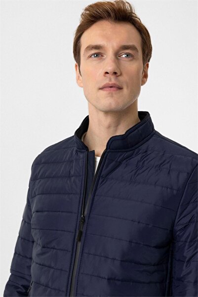 SÜVARİ Μπλε Navy Slim Καπιτονέ Παλτό