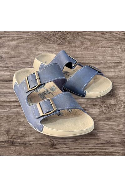 ALC Men's Navy Blue Pool Sole Soft Soft Double Buckle Slippers