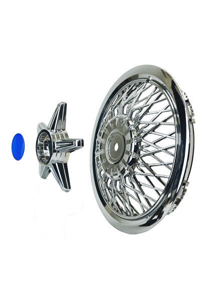 OTOCİRİT Jant Kapağı Kırılmaz Telli Yıldız Fırfırlı Mavi 14" ABS Krom Paslanmaz 4'lü (TAKIM OLARAK)