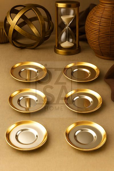 ÖzSa Home Rio 6-Piece Steel Tea Plate 18/10 Gold Compatible with All Tea Cups