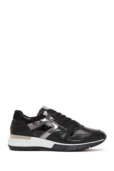 Derimod Black Leather Sneaker - Lace-up and Zipper, Women's, 24WFD 370614