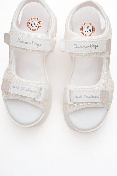 LuviShoes Sandale sport pentru femei ARTHUR alb-alb cu bandă cu paiete cu talpă groasă