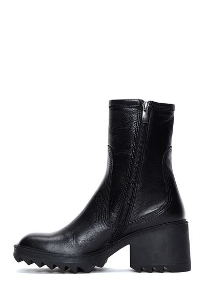 Derimod Women's Black Zippered Thick Heeled Leather Boots 24Wfd 131518