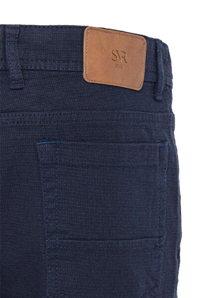 SÜVARİ Lacivert Slim Fit Armürlü Kanvas Pantolon