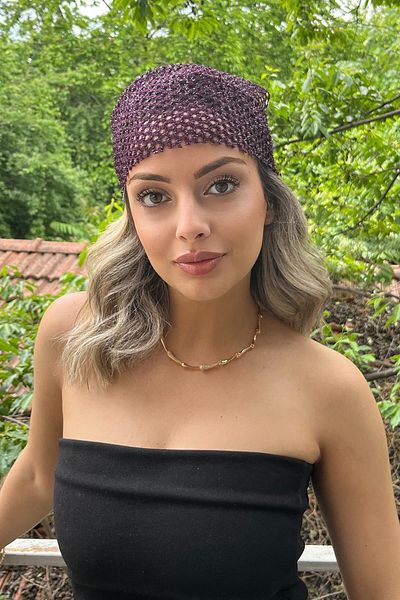 TAKIŞTIR اللون الأرجواني بريق وشاح