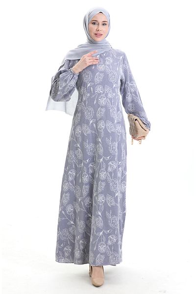 sefamerve Φόρεμα με σχέδιο με ελαστικό μανίκι 2046-05 Navy Blue