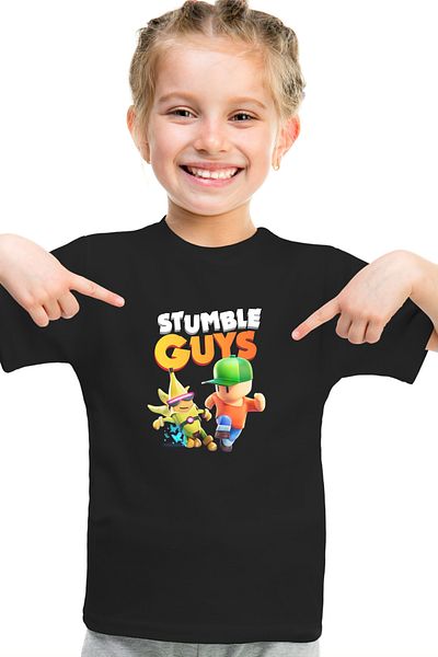 Store Stumble Guys Pattern Printed Children's Black and White Tshirt