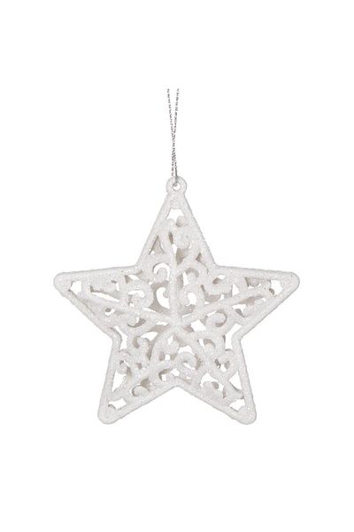 Springos Set of 2 Christmas tree decorations, star type, 8 x 8 cm, white with glitter