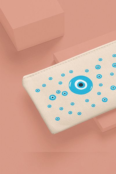 qoeuyl boutique Πορτοφόλι με υφασμάτινη τσάντα μακιγιάζ με στάμπα Evil Eye Bead