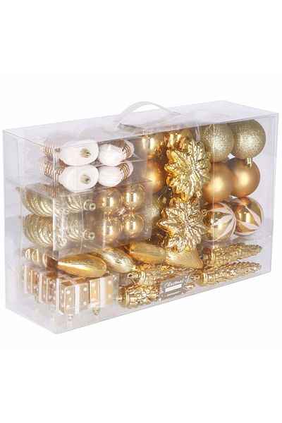 Springos Set of 72 Christmas Baubles in Gold Color, Various Shapes and Sizes