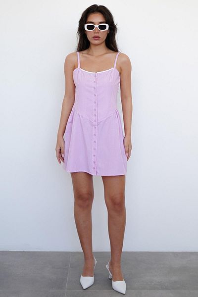 Madmext Γυναικείο Μίνι Φόρεμα Pink Gingham Mg2387