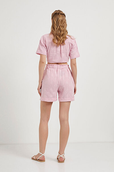 Arma Life Kadın Desenli Beli Lastikli Pembe Müslin Mini Şort