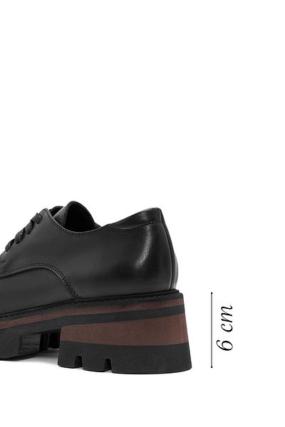 Derimod Women's Black Lace-Up Thick Sole Leather Men's Shoes 24Wfd 189018