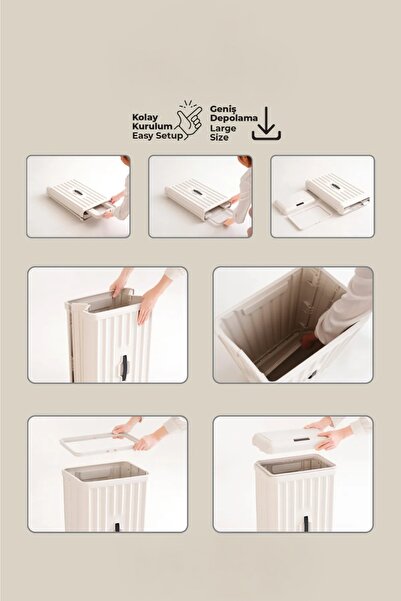 EVLE Decorative Foldable Plastic Trash Can with Sensor, 50 Lt