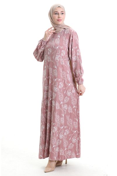 sefamerve Φόρεμα με σχέδια με ελαστικά μανίκια 2046-01 Dusty Rose
