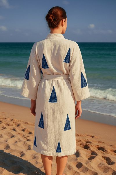 LaraLisa Collection Sail Pattern Printed Muslin Kaftan Kimono Peshtemal Bathrobe (Size 120 cm)