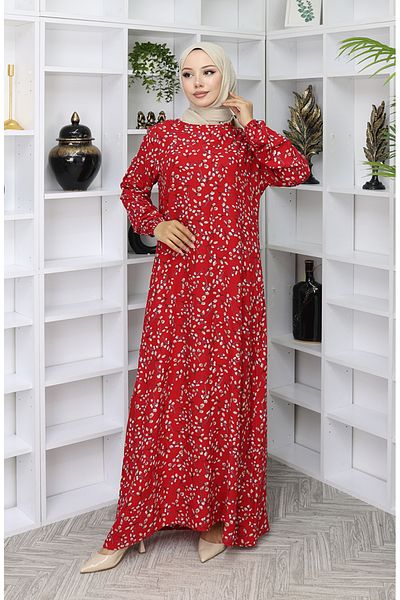 sefamerve Viscose Fabric Patterned Dress 0055-04 Red