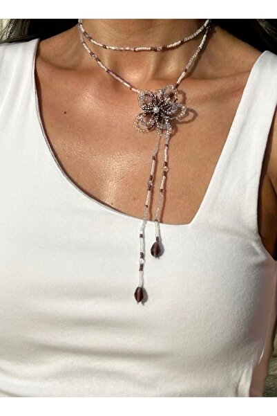 Kahverengi çiçek kolye, Pinterest çiçek kolye, orkide choker kolye