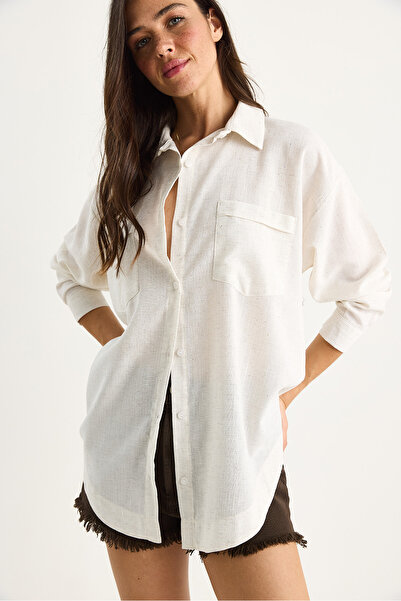 Bianco Lucci Women's Double Pocket Self-Gilded Long Sleeve Shirt 8434 60283367