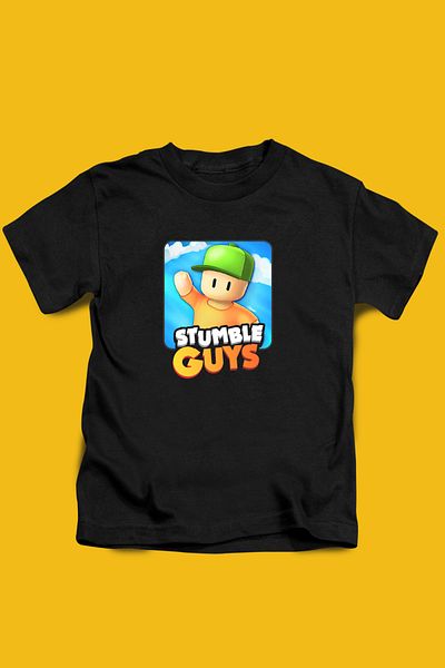 Store Stumble Guys Pattern Printed Children's Black and White Tshirt