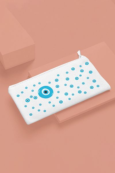 qoeuyl boutique Geantă de machiaj din pânză imprimată cu mărgele de ochi rău Portofel pentru stilouri