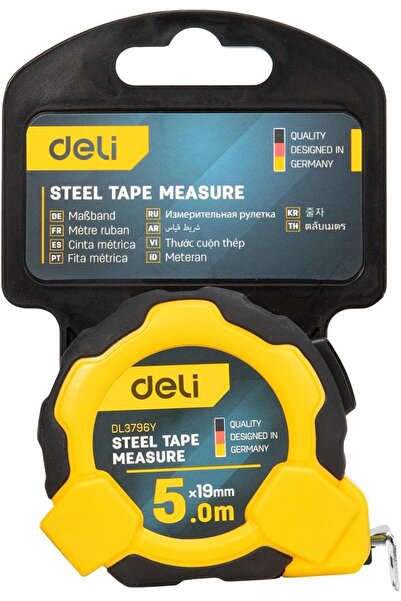 Deli DL3796Y Self Locking Measuring Tape, 5 Metre x 19 mm