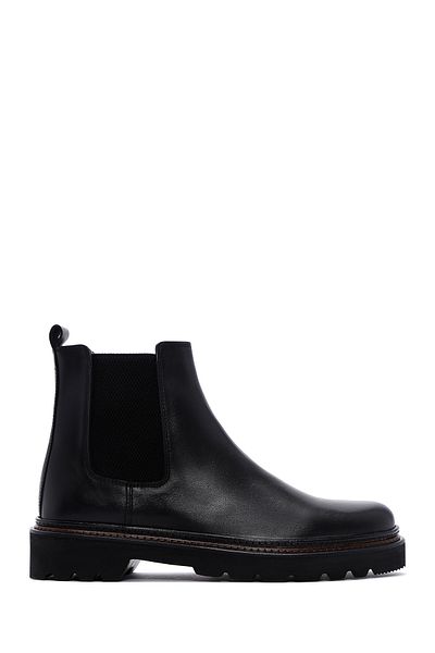 Derimod Men's Black Leather Casual Chelsea Boots 24Wfd 620618