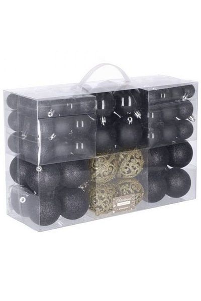 Springos Set of 100 Christmas baubles, various sizes and shapes, black