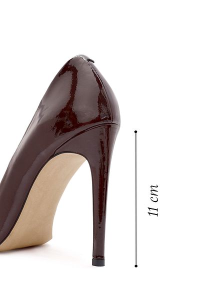 Derimod Burgundy Patent Leather Stiletto - High Thin Heel, Genuine Leather, Pointed Toe Evening Dress Shoes