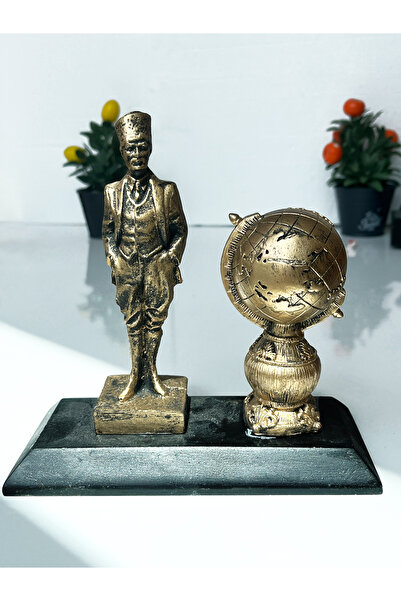 Teknookul Atatürk ve Dünya Küresi Figürü | Dekoratif Anı ve Masa Üstü Biblo