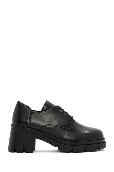 Derimod Black Leather Masculine Thick Heeled Shoes - Lace-Up, 24Wfd 413618