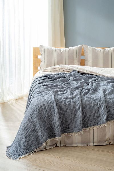 Berolige Easy Muslin Yarn Dye Double Bedspread Indigo Blue