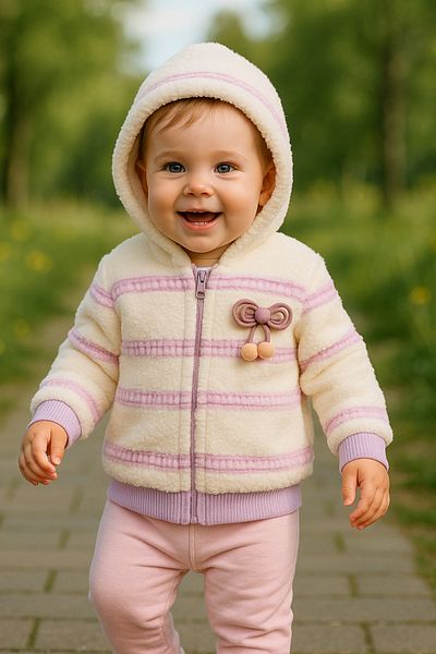 MiniStand Baby Girl Cherry Plush Ecru Cardigan